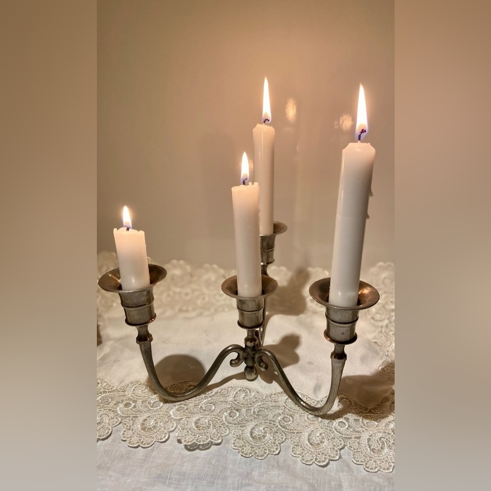 Vintage silver 4 candle holder candelabra holiday decor